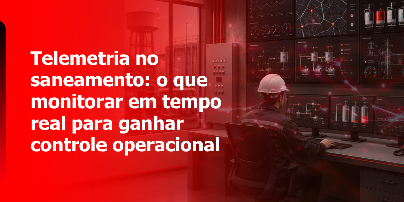Telemetria no saneamento com monitoramento em tempo real de pressão, vazão, nível, alarmes e status de bombas
