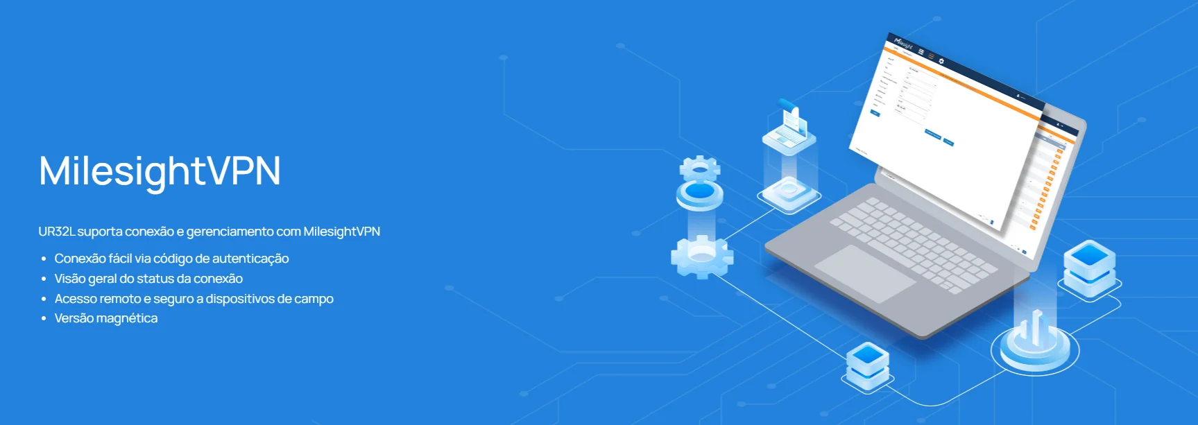 Interface de gerenciamento MilesightVPN para acesso remoto seguro e monitoramento de status de dispositivos de campo