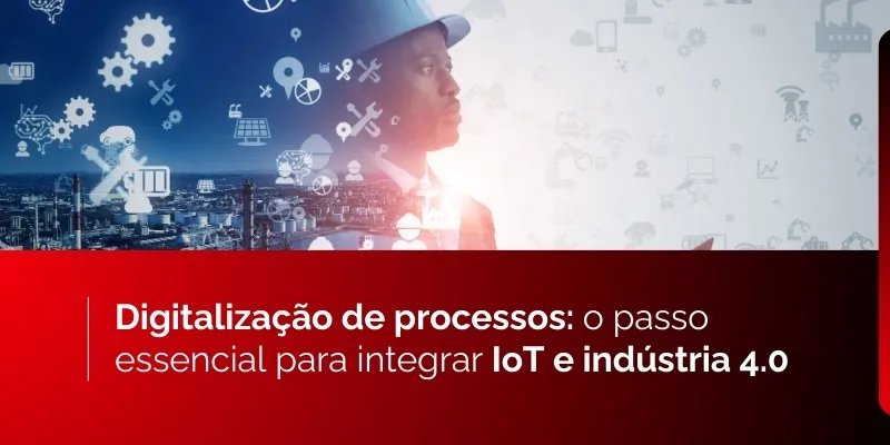 Ilustração representando a digitalização de processos e a integração com IoT na Indústria 4.0