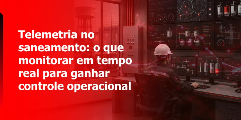 Telemetria no saneamento com monitoramento em tempo real de pressão, vazão, nível, alarmes e status de bombas